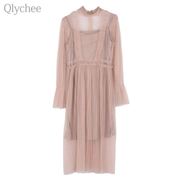 casual dresses see through women dress ruffles sleeve pleated mesh long slash neck camisole two pieces set, Black;gray
casual dresses see through women dress ruffles sleeve pleated mesh long slash neck camisole two pieces set, Black;gray