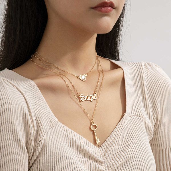 how many simple fringes are the ornaments women's fashion versatile letter key combination necklace, Silver 
how many simple fringes are the ornaments women's fashion versatile letter key combination necklace, Silver