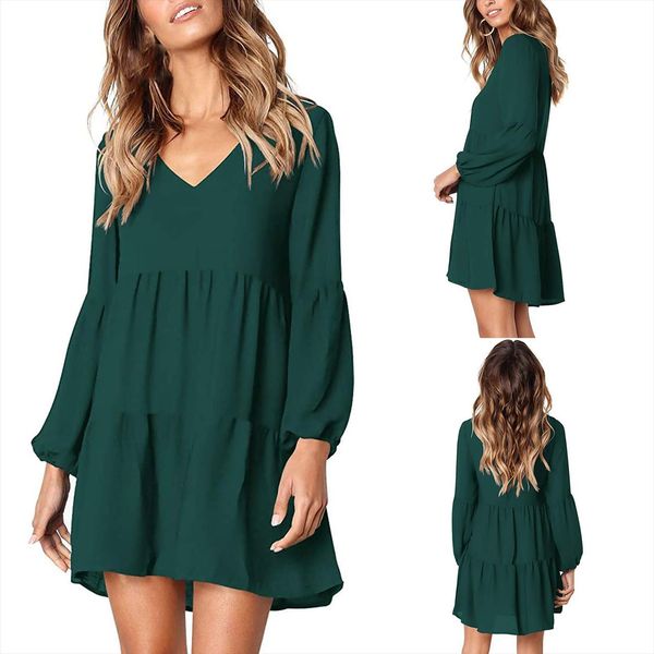 fashion solid v neck women dresses lantern long sleeve flowy swing shift loose dress, Black;gray
fashion solid v neck women dresses lantern long sleeve flowy swing shift loose dress, Black;gray