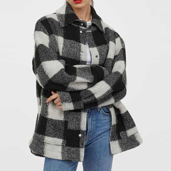 women's jackets vintage stylish black and white plaid jacket coat women 2021 fashion lapel collar loose warm female outerwear chic, Black;brown
women's jackets vintage stylish black and white plaid jacket coat women 2021 fashion lapel collar loose warm female outerwear chic, Black;brown