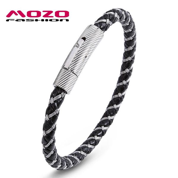 charm bracelets mozo fashion man steel wire leather rope mixed braided bracelet simple style punk rock men casual jewelry, Golden;silver
charm bracelets mozo fashion man steel wire leather rope mixed braided bracelet simple style punk rock men casual jewelry, Golden;silver