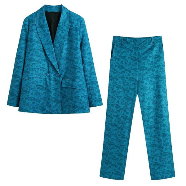 women's two piece pants 2021 suit jacket autumn and winter fashion jacquard double-breasted retro straight two-piece, White
women's two piece pants 2021 suit jacket autumn and winter fashion jacquard double-breasted retro straight two-piece, White