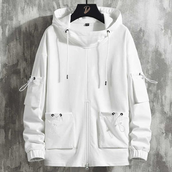 men's hoodies & sweatshirts spring adjustable pockets white oversized hoodie men streetwear pullover loose sweatshirt male hip hop, Black
