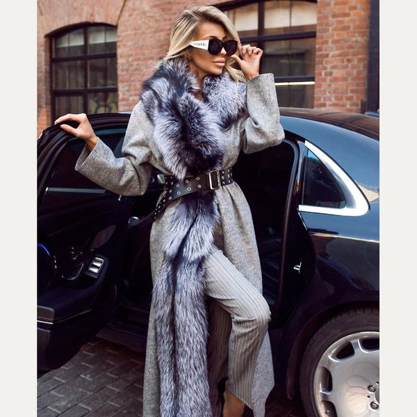 women's fur & faux fursarcar 2021 fashion cashmere coat luxury 130cm long woolen jacket winter real natural silver collar, Black
women's fur & faux fursarcar 2021 fashion cashmere coat luxury 130cm long woolen jacket winter real natural silver collar, Black