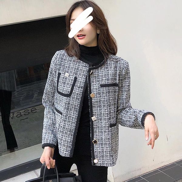 cbafu single breasted plaid tweed jacket coat women vintage designer cardigan autumn winter woolen outwear streetwear black f813, Black;brown
cbafu single breasted plaid tweed jacket coat women vintage designer cardigan autumn winter woolen outwear streetwear black f813, Black;brown