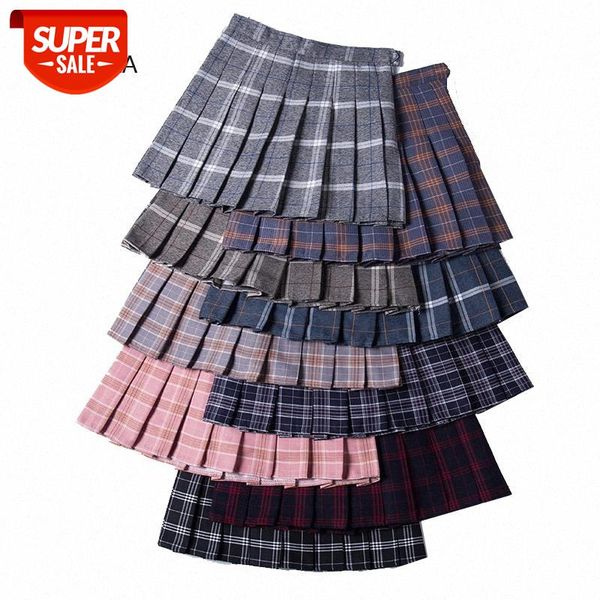 High Waist A-Line Women Pleat Skirt Preppy Style Plaid Skirts Mini Cute Ladies Girls Mini Skirts Slim Waist Women's Short Skirt #zV2V, Black