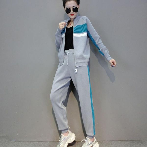 two piece dress fashion women tracksuit kni2 set long sleeve zip up jacket coat pants suit elastic knitting, White
two piece dress fashion women tracksuit kni2 set long sleeve zip up jacket coat pants suit elastic knitting, White