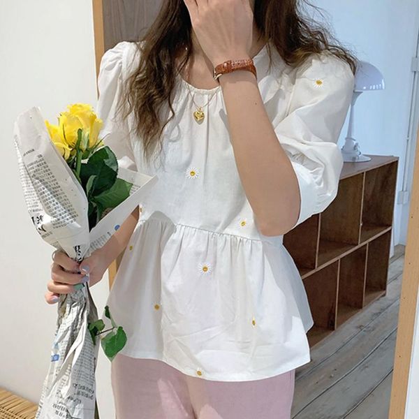 women's blouses & shirts korean style women summer 2021 fashion wild cotton ladies and embroidery round neck t715, White
women's blouses & shirts korean style women summer 2021 fashion wild cotton ladies and embroidery round neck t715, White