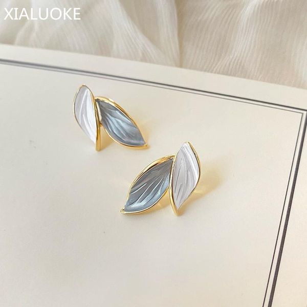 stud xialuoke s925 needle fashion contracted painting earrings for women trendy asymmetrical leaf earring party jewelry er21, Golden;silver