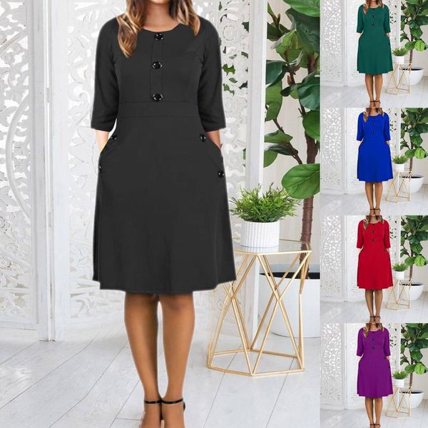 casual dresses women vintage princess dress three quarter sleeved button party pockets solid aline swing mini robe fete femme #gm, Black;gray
casual dresses women vintage princess dress three quarter sleeved button party pockets solid aline swing mini robe fete femme #gm, Black;gray