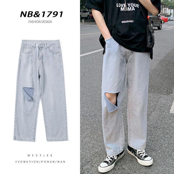 men's jeans spring and summer ripped loose casual trendy personality straight pants, Blue
men's jeans spring and summer ripped loose casual trendy personality straight pants, Blue