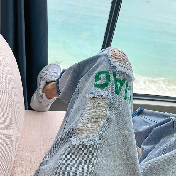men's jeans summer 2021 retro ripped thin loose casual ankle length pants trendy handsome straight teenagers student, Blue
men's jeans summer 2021 retro ripped thin loose casual ankle length pants trendy handsome straight teenagers student, Blue