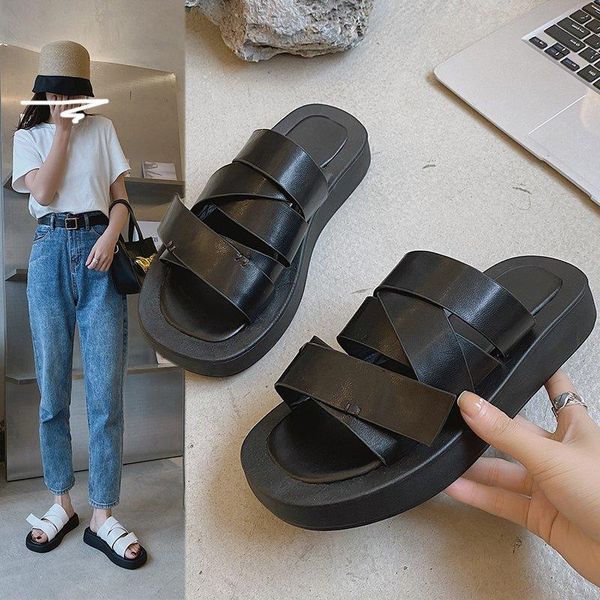 slippers women 2021 summer flat bottom fashion outdoor beach flip flops female casual platform thick sole non slip slides, Black
slippers women 2021 summer flat bottom fashion outdoor beach flip flops female casual platform thick sole non slip slides, Black