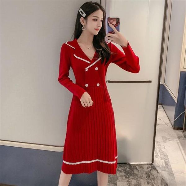 casual dresses 2021 autumn winter slim dress female knee length knitted women's a-line long sleeve pleated sweater vestidos e17, Black;gray
casual dresses 2021 autumn winter slim dress female knee length knitted women's a-line long sleeve pleated sweater vestidos e17, Black;gray