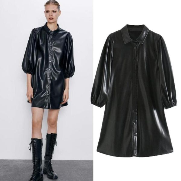 gothic women black color pu leather mini dress lantern long sleeve streetwear female streetwear a line turn down collar sundress, Black;gray
gothic women black color pu leather mini dress lantern long sleeve streetwear female streetwear a line turn down collar sundress, Black;gray