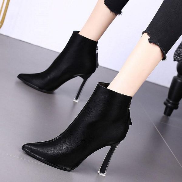 boots 2022 winter short plush women's zipper fashion ankle shoes 60693651 y277, Black