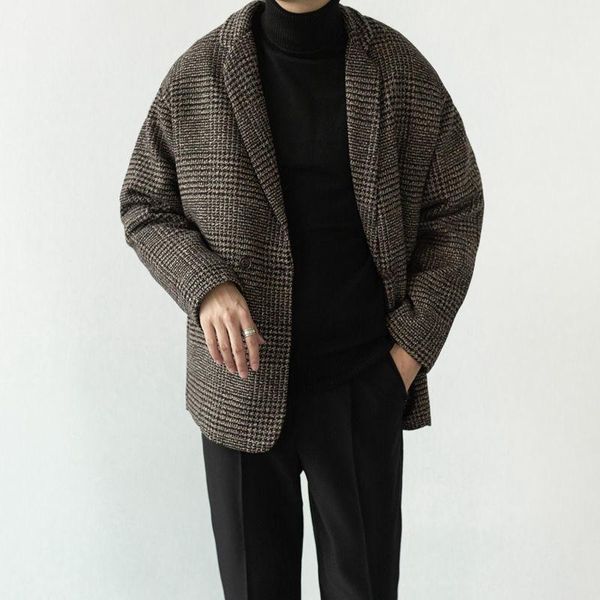men's suits & blazers winter autumn men fashion plaid casual suit jackets male loose blazer coats long sleeve warm woolen outwear o554, White;black
men's suits & blazers winter autumn men fashion plaid casual suit jackets male loose blazer coats long sleeve warm woolen outwear o554, White;black