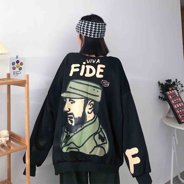 2021 new autumn loose personality printing mid-length round neck long sleeve sweatshirt female fashion college style 6brl, Black
2021 new autumn loose personality printing mid-length round neck long sleeve sweatshirt female fashion college style 6brl, Black