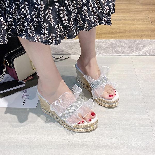 slippers lace ruffles wedge platform women black white shiny rhinestones sandals summer transparent 2021
slippers lace ruffles wedge platform women black white shiny rhinestones sandals summer transparent 2021