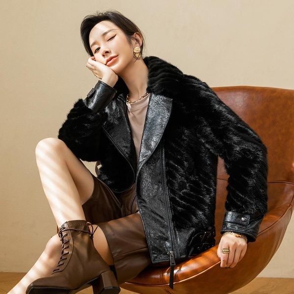 women's fur & faux natural mink coat sheepskin splicing jackets for women2021 korean motorcycle female jacket women coats casaco de pel, Black
women's fur & faux natural mink coat sheepskin splicing jackets for women2021 korean motorcycle female jacket women coats casaco de pel, Black