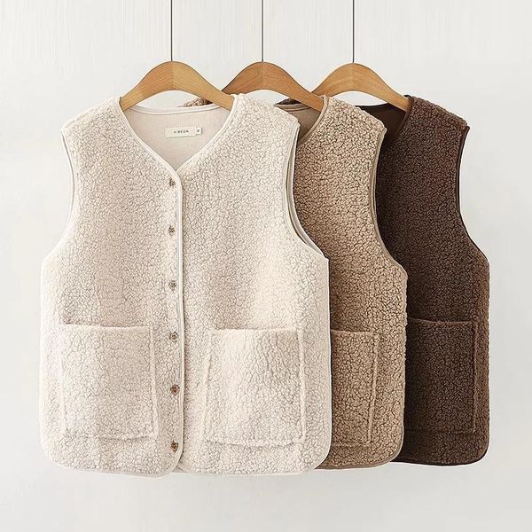 women's vests 2021 autumn and winter japanese mori solid color lamb velvet thickened warm sleeveless waistcoat vest women, Black;white
women's vests 2021 autumn and winter japanese mori solid color lamb velvet thickened warm sleeveless waistcoat vest women, Black;white