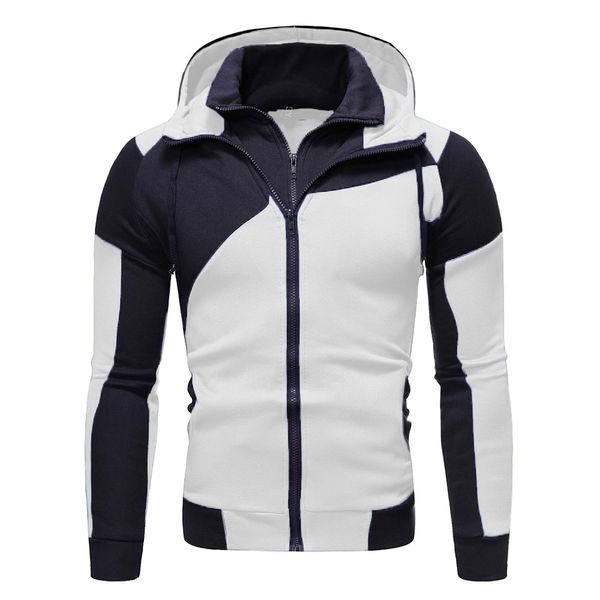 men's personality stitching hooded sweater double zipper hooded cardigan slim sweater men, Black
men's personality stitching hooded sweater double zipper hooded cardigan slim sweater men, Black
