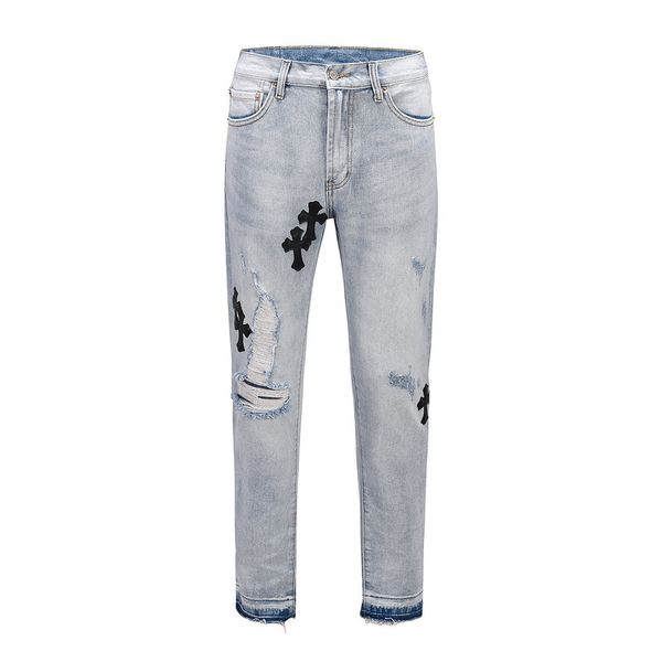 new cross ripped hole jeans for men high street chrome jeans home slim fit denim scratched jean, Blue
new cross ripped hole jeans for men high street chrome jeans home slim fit denim scratched jean, Blue
