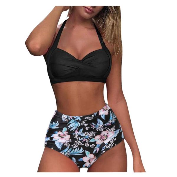 women's swimwear summer women vintage swimsuit two piece bikini sets retro halter ruched high waist print set bathing suits 2021, White;black
women's swimwear summer women vintage swimsuit two piece bikini sets retro halter ruched high waist print set bathing suits 2021, White;black