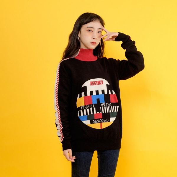 women's sweaters female european 2021 autumn winter women designer novlty tv no singal vintage sweater thick warm turtleneck knitted, White;black
women's sweaters female european 2021 autumn winter women designer novlty tv no singal vintage sweater thick warm turtleneck knitted, White;black