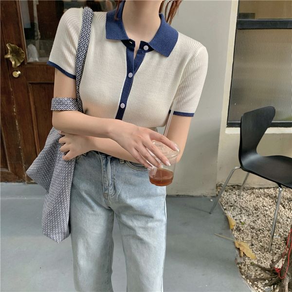 2021 new 3 colors summer color patchwork short sleeve turn down collar knitted t shirts womens tee shirt femme (r98250) nwek, White
2021 new 3 colors summer color patchwork short sleeve turn down collar knitted t shirts womens tee shirt femme (r98250) nwek, White