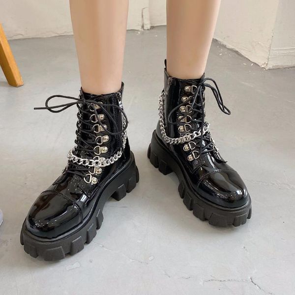 boots woman round head metal chain platform female shoes with square heel 5 cm ankle women's lace up sneakers, Black
boots woman round head metal chain platform female shoes with square heel 5 cm ankle women's lace up sneakers, Black