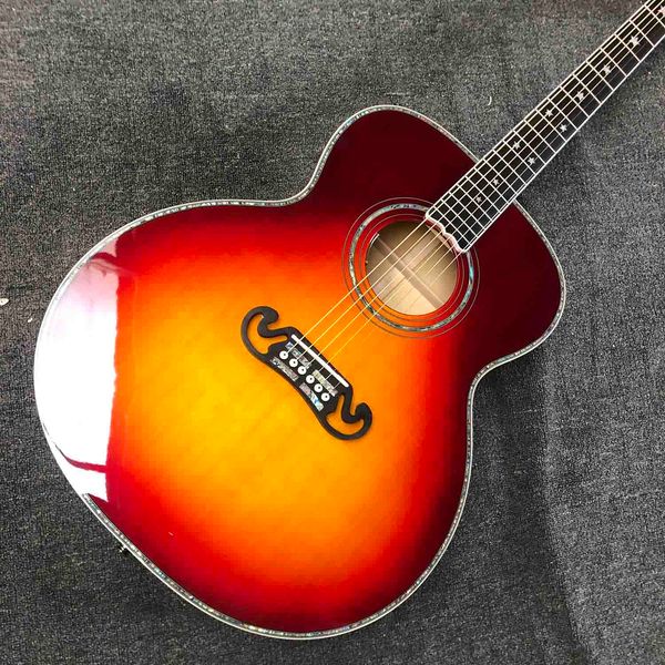 custom gj200 solid spruce flamed maple back side acoustic guitar with 550a soundhole pickup in sunburst
custom gj200 solid spruce flamed maple back side acoustic guitar with 550a soundhole pickup in sunburst
