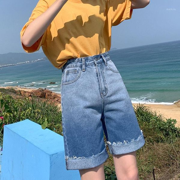women's shorts summer gradient high waist denim casual curl hem straight female short pants 2021 fashion all-match lady bottoms, White;black
women's shorts summer gradient high waist denim casual curl hem straight female short pants 2021 fashion all-match lady bottoms, White;black