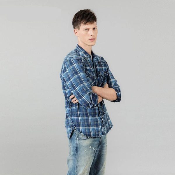 men's casual shirts spring indigo men double check pockets denim plaid vintage plus size brand clothing, White;black
men's casual shirts spring indigo men double check pockets denim plaid vintage plus size brand clothing, White;black