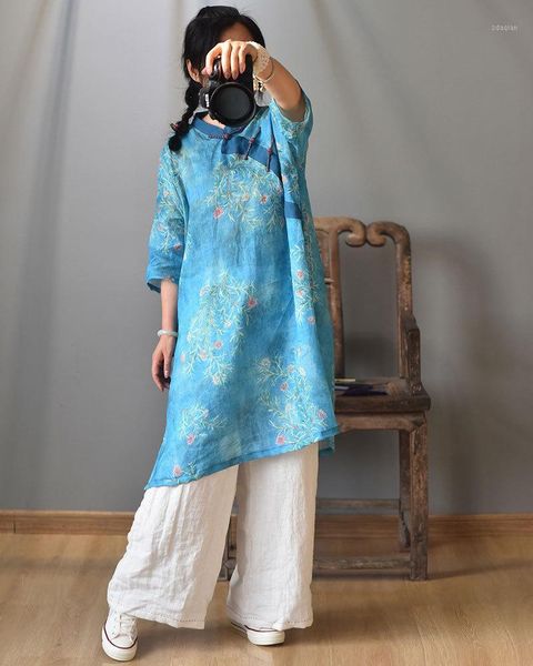 women loose printed long ladies vintage print ramie shirts female 2021 stand collar chinese style blouse shirt women's blouses &, White
women loose printed long ladies vintage print ramie shirts female 2021 stand collar chinese style blouse shirt women's blouses &, White