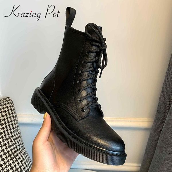 boots krazing pot leisure genuine leather winter shoes punk neutral plus size round toe thick med heel lace up basic ankle l12, Black
boots krazing pot leisure genuine leather winter shoes punk neutral plus size round toe thick med heel lace up basic ankle l12, Black