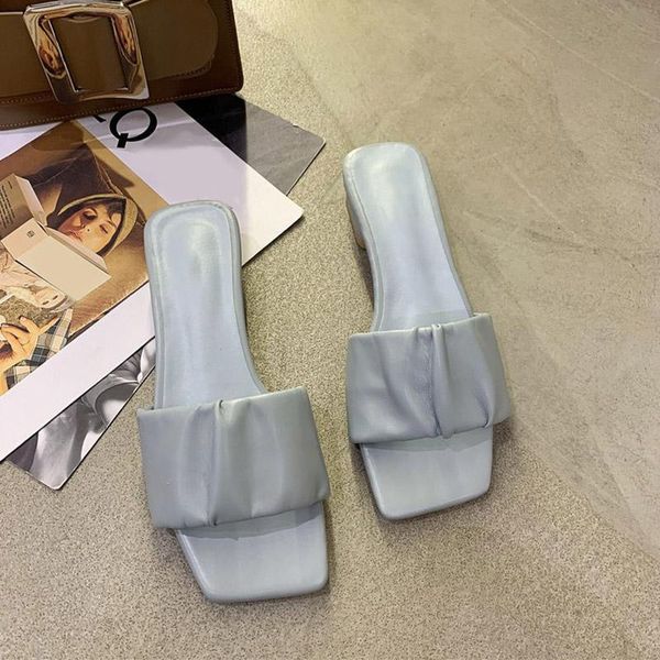 slippers summer 2021 women's sandals casual female square toe low heels women open flat slides ladies shoes comfort, Black