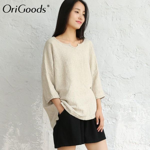 women's blouses & shirts origoods vintage linen blouse women plus size solid beige shirt retro original loose blusas c031, White
women's blouses & shirts origoods vintage linen blouse women plus size solid beige shirt retro original loose blusas c031, White
