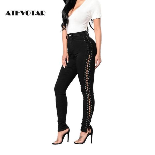 women's jeans athvotar woman's black lace up denim pants women mid waist pencil fashion slim woman jean plus size, Blue
women's jeans athvotar woman's black lace up denim pants women mid waist pencil fashion slim woman jean plus size, Blue