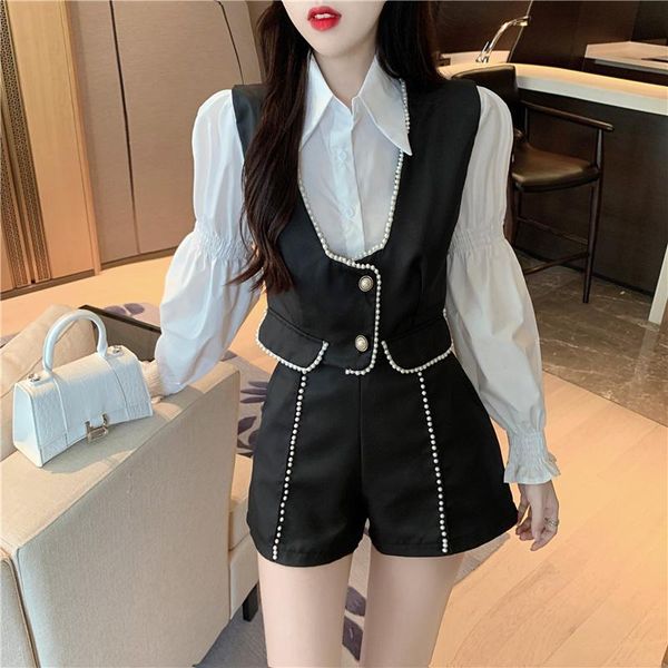 women's tracksuits 2021 autumn temperament beading vest + high waist thin wide leg pants versatile loose puff sleeve blouse three piece, Gray
women's tracksuits 2021 autumn temperament beading vest + high waist thin wide leg pants versatile loose puff sleeve blouse three piece, Gray
