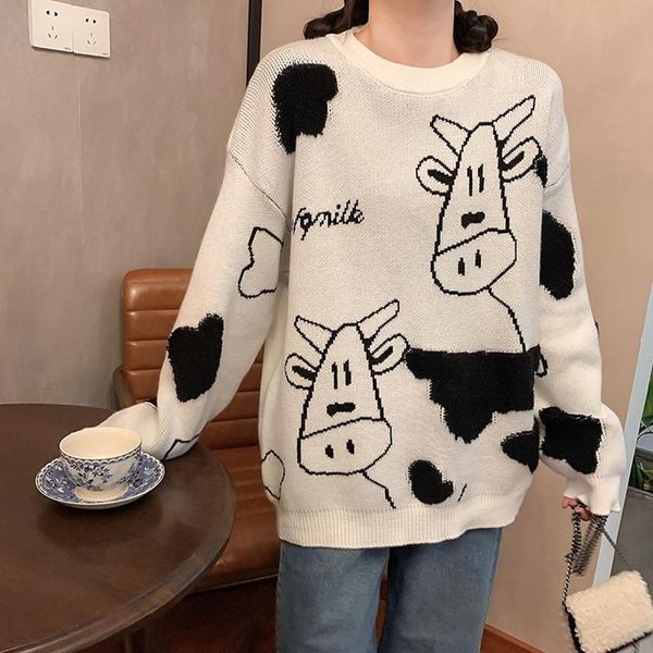 women's sweaters vintage casual loose lazy cow sweater female korean harajuku japanese kawaii cute ulzzang clothing for women, White;black
women's sweaters vintage casual loose lazy cow sweater female korean harajuku japanese kawaii cute ulzzang clothing for women, White;black