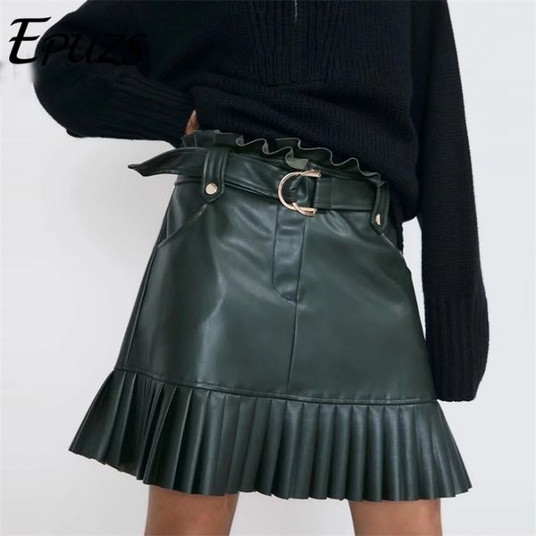 winter chic pu leather skirt women bow tie belt pockets pleated casual high waist black 211214
winter chic pu leather skirt women bow tie belt pockets pleated casual high waist black 211214