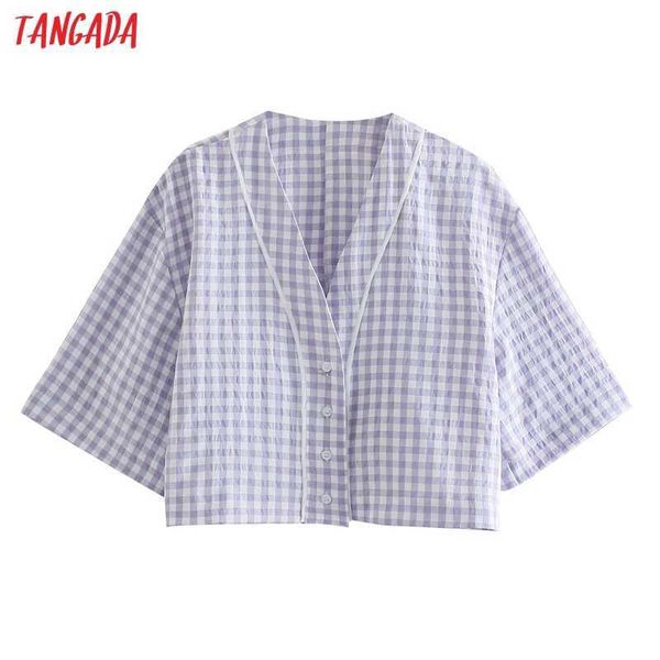 tangada women retro purple plaid print crop shirt short sleeve summer chic female casual shirt qd20 210609, White
tangada women retro purple plaid print crop shirt short sleeve summer chic female casual shirt qd20 210609, White