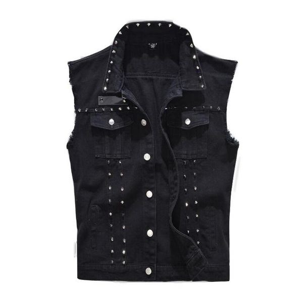 men's vests 2021 denim vest men punk rock rivet cowboy black jeans waistcoat fashion motorcycle style sleeveless jacket, Black;white
men's vests 2021 denim vest men punk rock rivet cowboy black jeans waistcoat fashion motorcycle style sleeveless jacket, Black;white