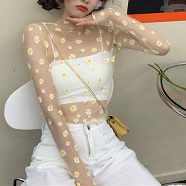 women's blouses & shirts summer women casual mesh pattern daisy flower printed blouse girls see through shirt female autumn, White
women's blouses & shirts summer women casual mesh pattern daisy flower printed blouse girls see through shirt female autumn, White