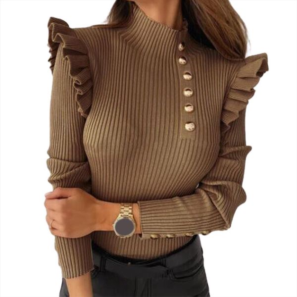 autumn winter women womens sweater long sleeve rib blouse turtleneck buttons ruffle clothing pull femme, White;black
autumn winter women womens sweater long sleeve rib blouse turtleneck buttons ruffle clothing pull femme, White;black