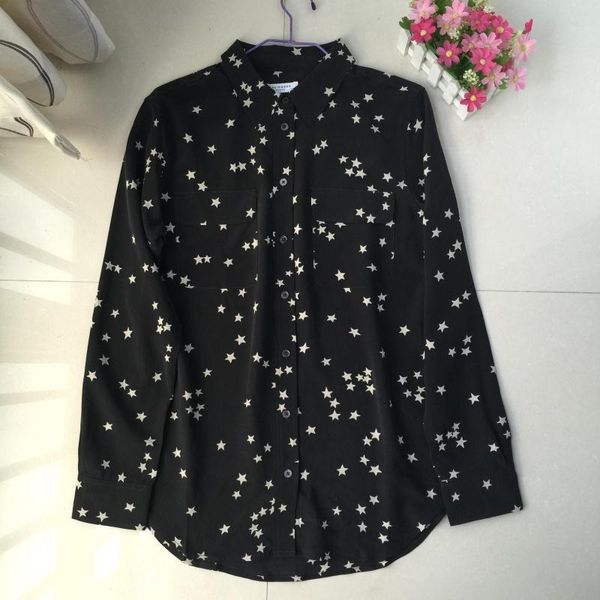 women's blouses & shirts eq 100% real silk women long sleeve black star, White
women's blouses & shirts eq 100% real silk women long sleeve black star, White