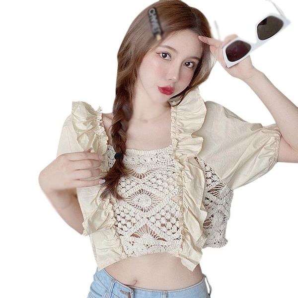 women's blouses & shirts female summer hollow out small shirt short style bubble sleeve short-sleeve blouse, White
women's blouses & shirts female summer hollow out small shirt short style bubble sleeve short-sleeve blouse, White