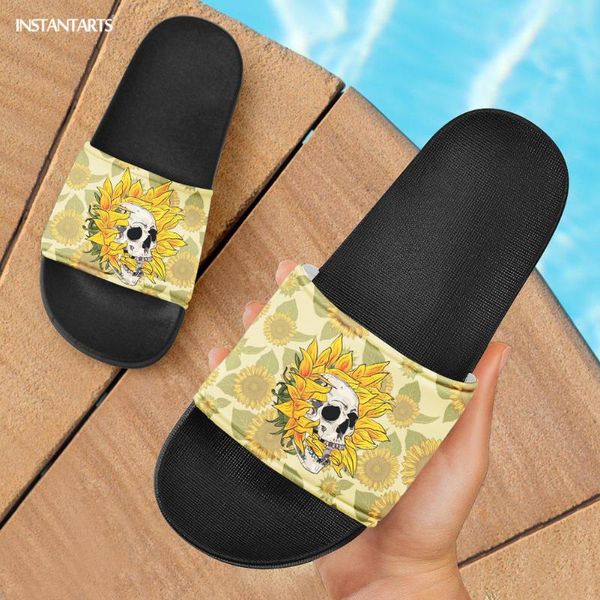 slippers instantarts sunflower skull pattern summer for women brand designer home bathroom non-slip female flip flops chanclas, Black
slippers instantarts sunflower skull pattern summer for women brand designer home bathroom non-slip female flip flops chanclas, Black