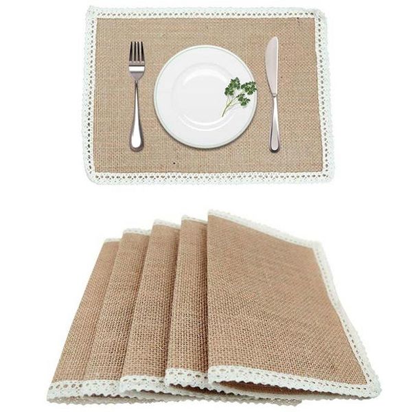 table runner 10pcs 30x22cm burlap mats lace placemats sets nature woven tableware wedding party decor
table runner 10pcs 30x22cm burlap mats lace placemats sets nature woven tableware wedding party decor